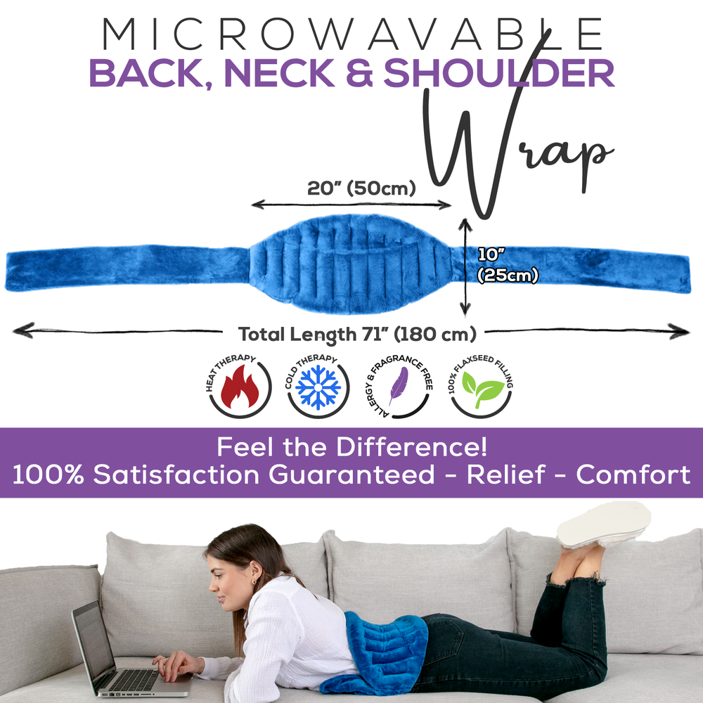 XL Microwavable Back, Neck & Shoulder Wrap - 10x20 Inches - Microwave Heating Pad with Ties