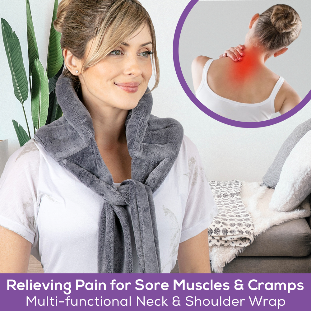 XL Microwavable Back, Neck & Shoulder Wrap - 10x20 Inches - Microwave Heating Pad with Ties