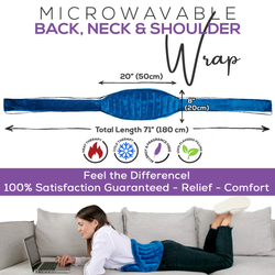 Medium Microwavable Back, Neck & Shoulder Wrap - 8x20 inches - Microwave Heating Pad with Ties
