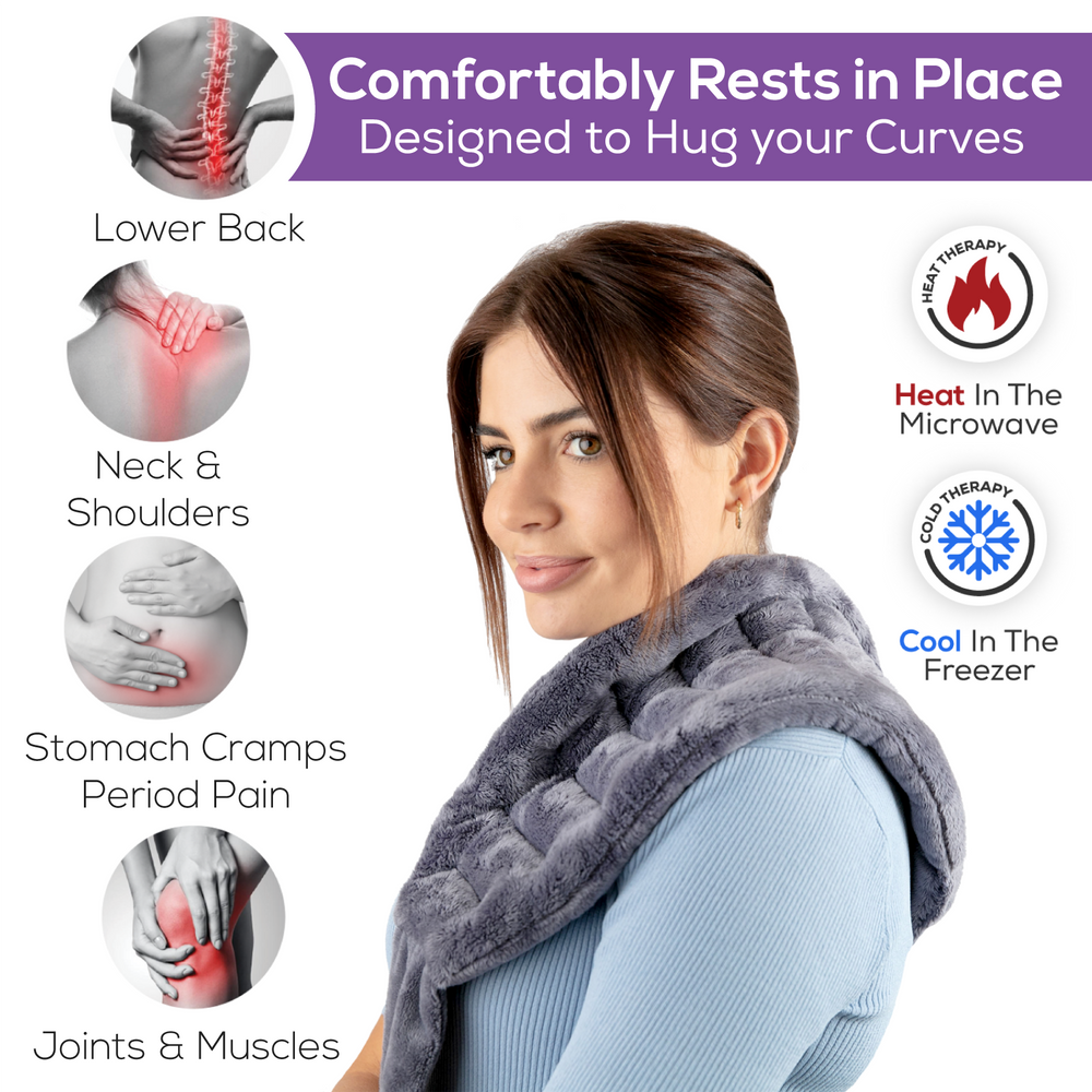 Medium Microwavable Back, Neck & Shoulder Wrap - 8x20 inches - Microwave Heating Pad with Ties