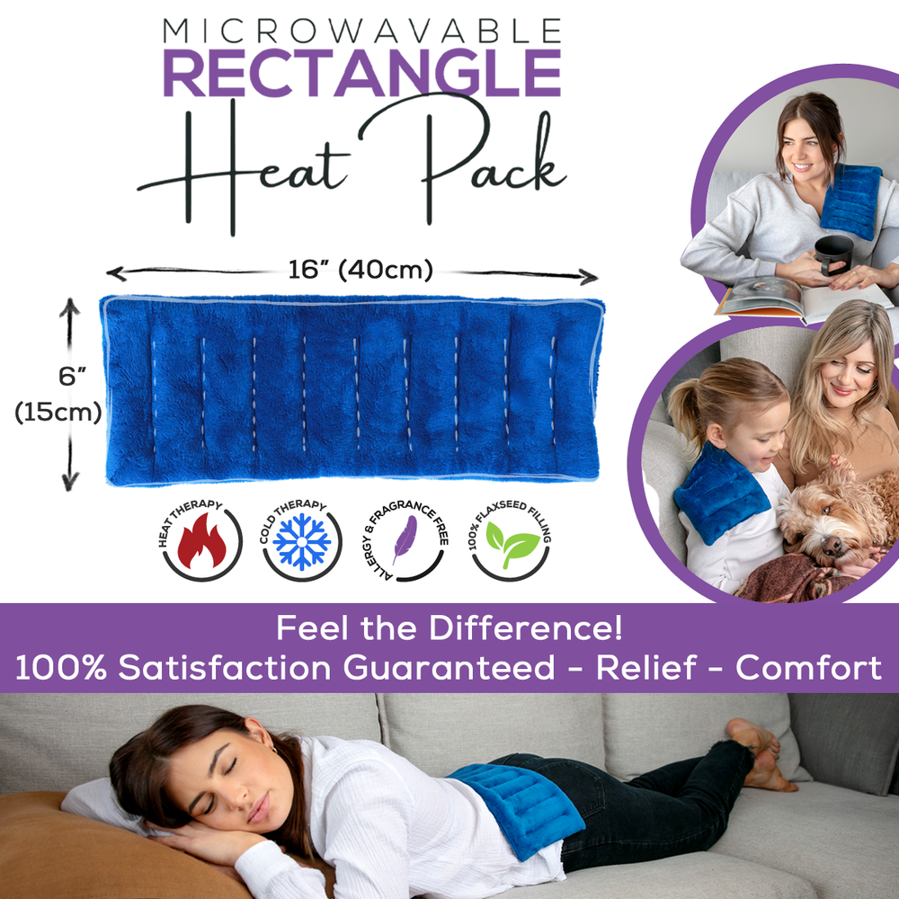 Rectangle Heat Pack - 16x6 inches - "Smart & Effective"  Microwavable Heating Pad